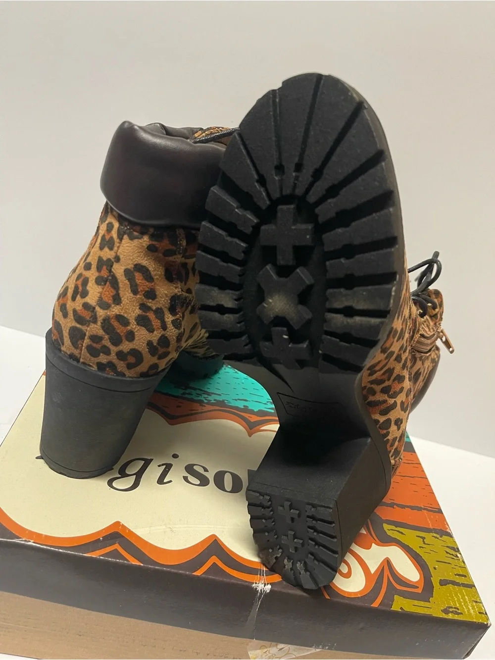 Zigi Soho Leopard Lace-Up Ankle Boots in Brown and Black - Picture 6 of 7